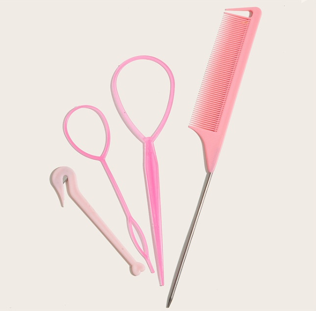 31f4cc2a-421e-41b3-8a33-d9e64013684e.jpg Hair Braiding Tools Comb Set Hairdressing Tress Device Hair Puller Pin Four-piece Set Household Modeling Tail Comb New - Image 10