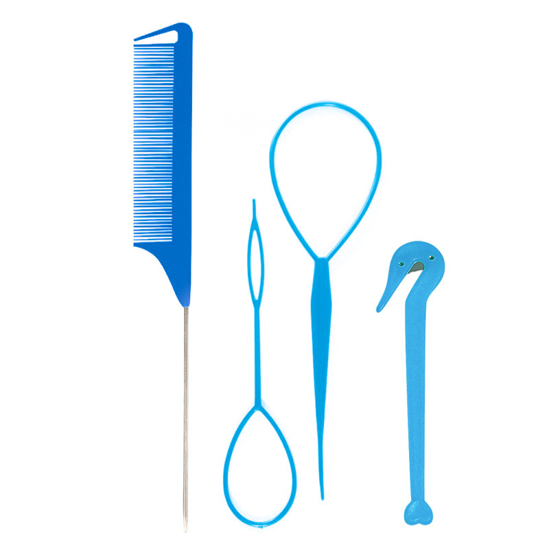 3483a01e-00e1-4933-a878-94f1266f0d75.jpg Hair Braiding Tools Comb Set Hairdressing Tress Device Hair Puller Pin Four-piece Set Household Modeling Tail Comb New - Image 4