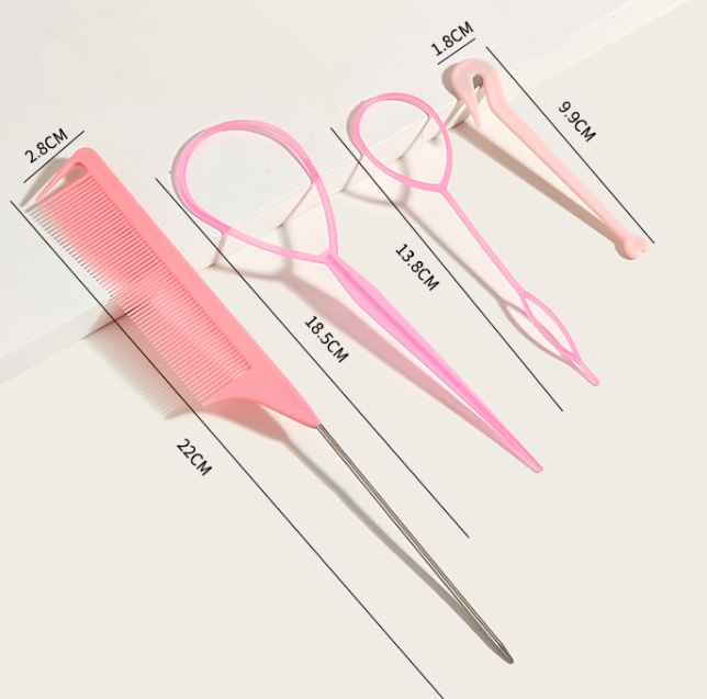 ee555673-8c4e-4cec-9073-3dec66eb8764.jpg Hair Braiding Tools Comb Set Hairdressing Tress Device Hair Puller Pin Four-piece Set Household Modeling Tail Comb New - Image 9